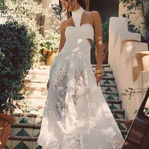 Princesa White Lace Drop Waist Maxi Dress